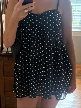 Cider Black & White Polka Dot Babydoll Dress